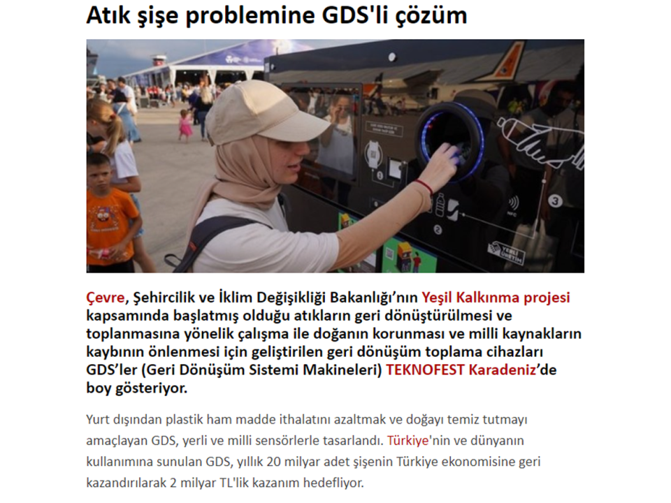 GDS Geri dönüşüm sistemleri; %100 yerli ve milli imkanlar ile Türk mühendisler tarafından geliştirilmiş ileri teknoloji geri dönüşüm sistemidir.